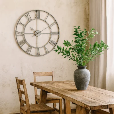 The Range Silver Open Frame Metal Wall Clock with Roman Numerals - Silver