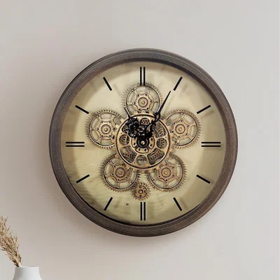 The Range Vanity Living Round Glass Front Gear Wall Clock - copper / 36cm