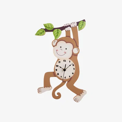 The Range Kids Wooden Monkey Wall Clock Childrens Room - Brown