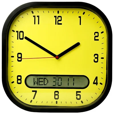 The Range Clear Time Day Date Wall Clock - Yellow