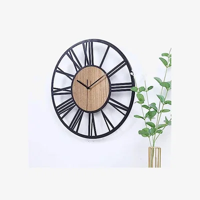 The Range European Style Roman Number Wood Grain Wall Clock Silent Hanging Decor 40cm - Black