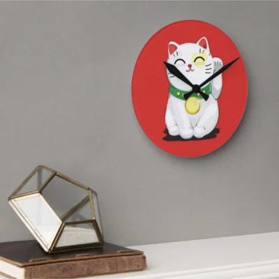 The Range Lucky Waving Cat Wall Clock - Red