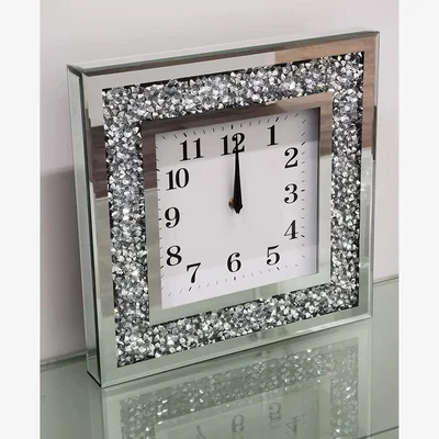 The Range English Numbered Square Wall Clock - Crushed Diamante  - Silver