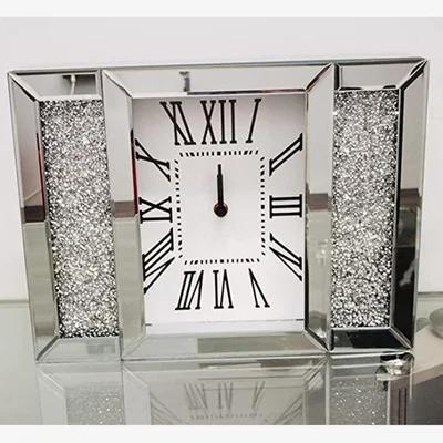The Range Wall Clock Roman Numbers Diamante Mirror - Silver