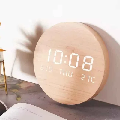 The Range LED Digital Wall Clock with Temp and Date Display - brown