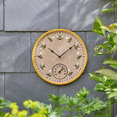 The Range Bee Wall Clock and Thermometer - Brown,Yellow,Black