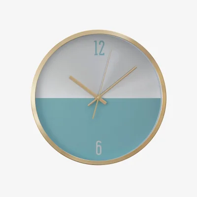 The Range Elko 30cm Dia Silver Gold and Blue Finish Wall Clock - Blue