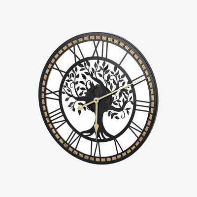 The Range Wall Clock Silent Quartz Tree Design 40Cm Face For Living Room Black - Black