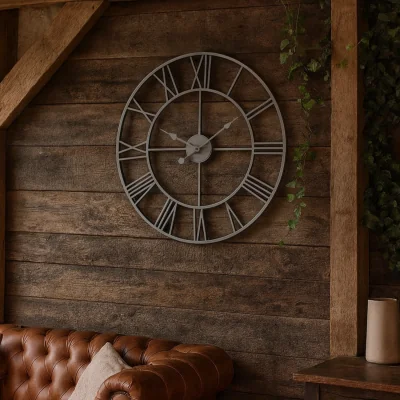 The Range Wyld Haus 700mm Grey Metal Open-Frame Wall Clock with Roman Numerals - Grey