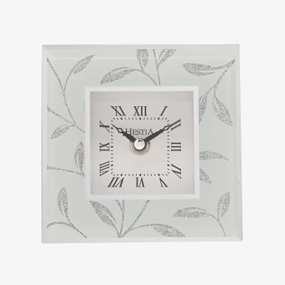 The Range Hestia Glitter Leaf Design Mantel Clock - Silver