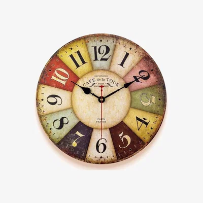 The Range European Wooden Arabic numerals Silent Wall Clock Hanging Home Decor - Red yellow