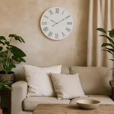 The Range Metal Wall Clock with Roman Numerals - White
