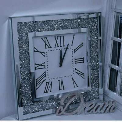 The Range Crushed Diamante Square Wall Clock - Silver