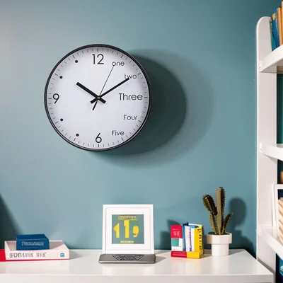 The Range 12-Inch Silent Wall Clock with Arabic and English Numerals - Black and White