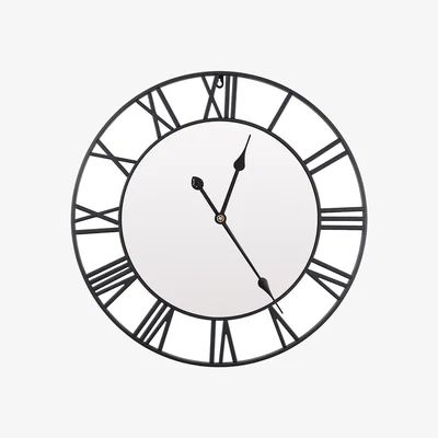 The Range 24 Inch Modern Non-Ticking Mirrored Wall Clock - Black