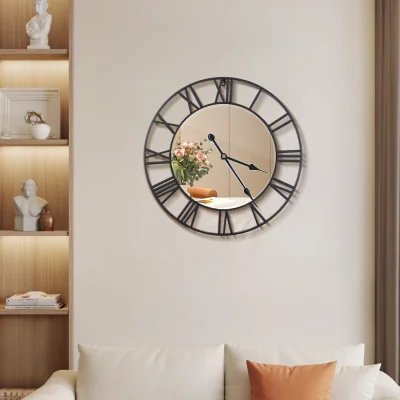 The Range 24-Inch Non-Ticking Mirrored Wall Clock - Black