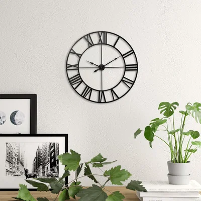 The Range Vintage Wall Clock with Roman Numerals for Home Decor - Black