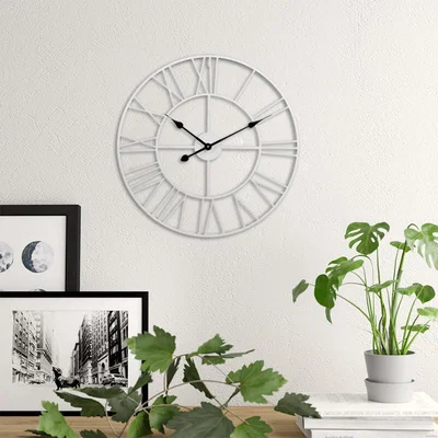 The Range Vintage Wall Clock with Roman Numerals for Home Decor - White