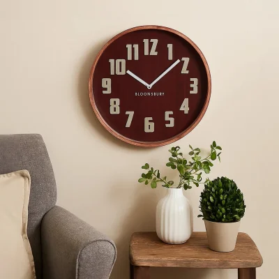 The Range Vitus 40cm Dia Red Grain Large Wall Clock - Red