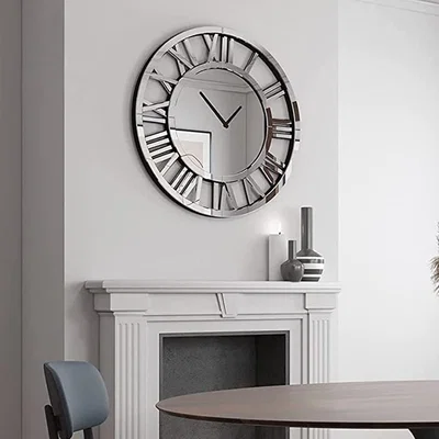 The Range Mirrored Wall Clock with Large Roman Numerals - Silver