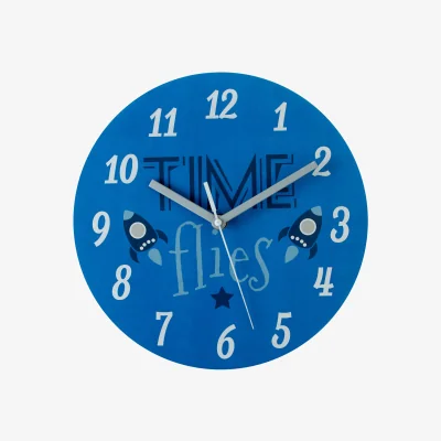 The Range Kids 25cm Dia Time Flies Wall Clock - Blue