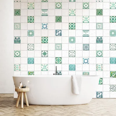The Range Walplus Wall Tiles Stickers - Green, White / 35.3cm / 10cm / 24