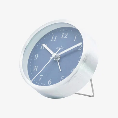 The Range Tegan Non-Ticking Analogue Alarm Clock Silver  Suede Blue - Suede Blue