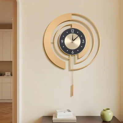 The Range 18-Inch Minimalist Decorative Non-Ticking Wall Clock with Pendulum - Gold+Black