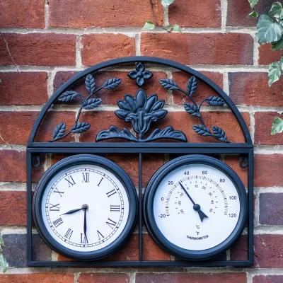 The Range Highgrove Garden Wall Clock and Thermometer - Black