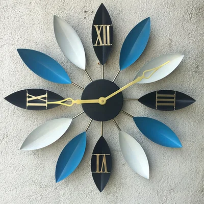 The Range Leaf-Shaped Silent Wall Clock - Black Blue White