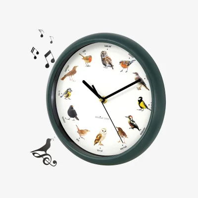 The Range Singing Bird Wall Clock with Native Sounds 12 Species - Green