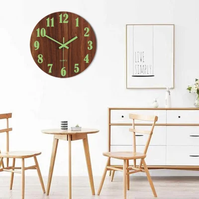 The Range Wooden Luminous Quartz Non-Ticking Wall Clock Battery Operated - Brown
