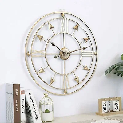 The Range Luxury Arrows Shaped Silent Round Wall Clock Hanging Bedroom Decor - Golden