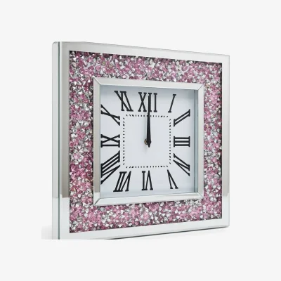 The Range Pink Silver Crushed Crystal Wall Clock Square Frame 40Cm -  PINK AND SIVLER