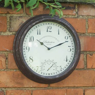 The Range Distressed 12" Garden Wall Clock  - Brown