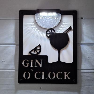 The Range Gin O'Clock Solar Wall Plaque with White Background - Black
