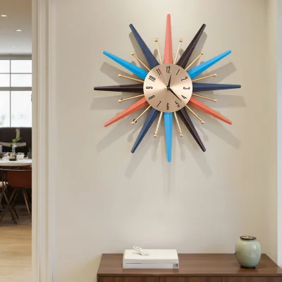 The Range Colourful Metal Starburst Decorative Wall Clock - Multi-Colour / 70cm