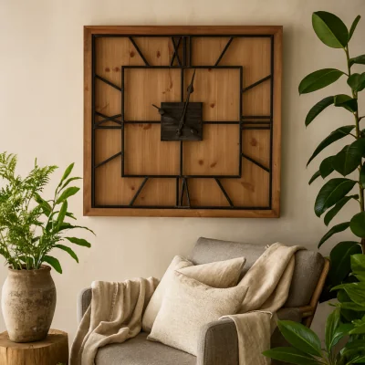 The Range Square Rustic Wall Clock with Roman Numerals - Brown