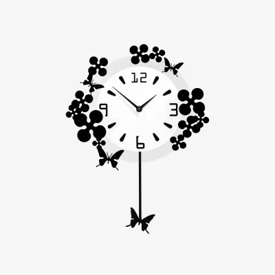 The Range Kiki Flower and Butterflies Design Wall Clock - Black & White