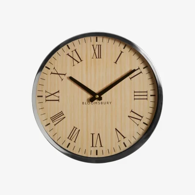 The Range Vitus 30cm Dia Natural and Silver Wall Clock - Silver