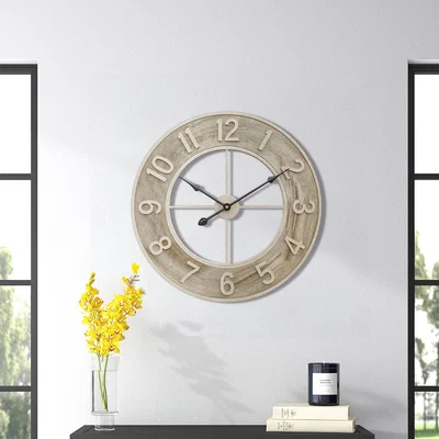The Range Wood Grain Round Metal Wall Clock - Wood Colour