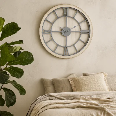 The Range Washed Round Rustic Skeleton Wall Clock - White