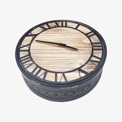The Range Black Large Round Metal and Wooden Clock - black