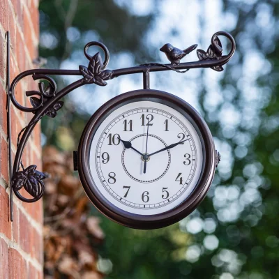 The Range Aldbury Double-sided Garden Wall Clock - Mahogany Brown