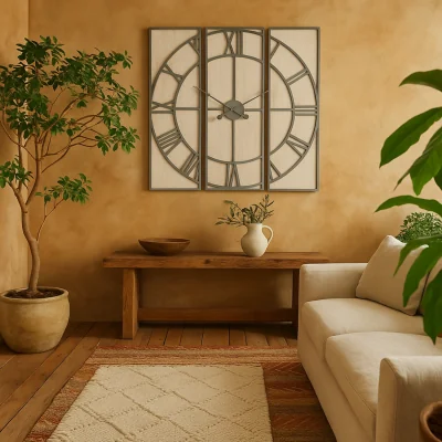 The Range Oversized 3 Panel Open Frame Roman Numeral Wall Clock - Silver