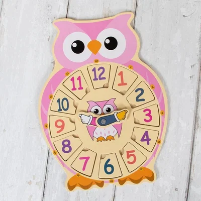 The Range Lets Learn Owl Wooden Clock - Pink - Pink