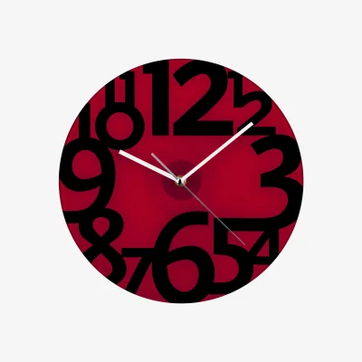 The Range Tortora Red Glass and Black Numbers Wall Clock - Red
