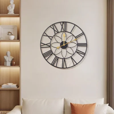 The Range 24-Inch Classic Metal Decorative Non-Ticking Wall Clock - Black