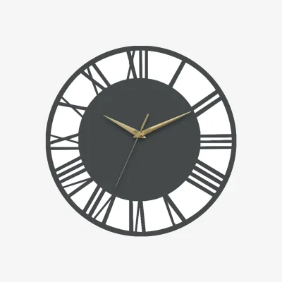 The Range Silent Round Wooden Roman Numeral Clock - Grey