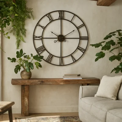 The Range Antique Brass Open Frame Wall Clock with Roman Numerals - Brass